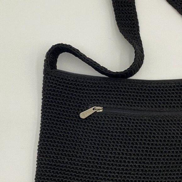 The Sak Crochet Handbag Black 12x10" Shoulder Bag Purse Carry Zipper Top - Picture 4 of 8